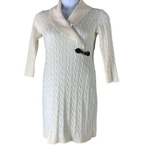Calvin Klein Tunic Sweater Size Medium Cable Knit Cream 3/4 Sleeve Collared